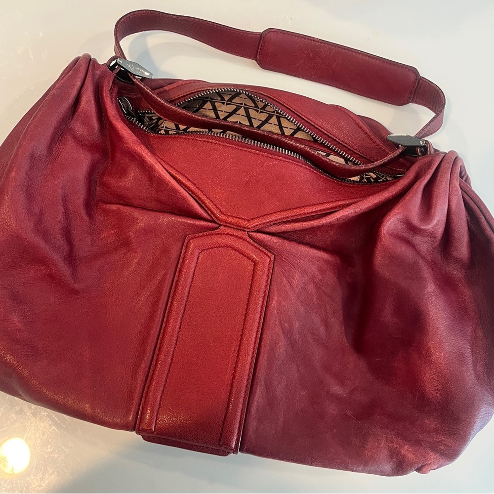 Zac Posen Belyn Leather Bergundy Shoulder Bag